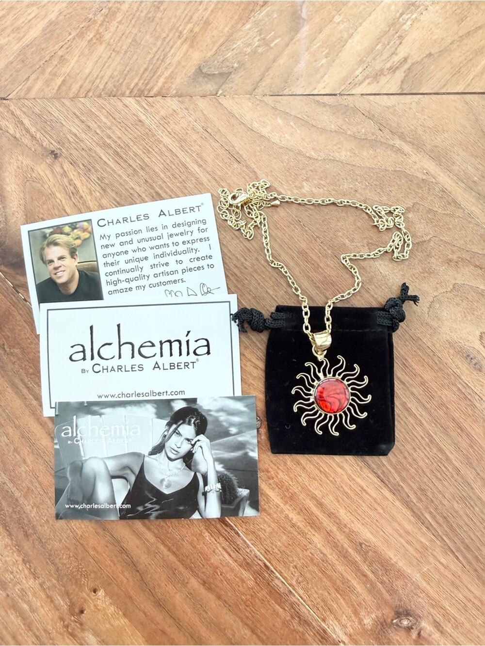 Charles Albert Alchemia Red Abalone Sun Pendant Necklace NWT Statement Jewelry